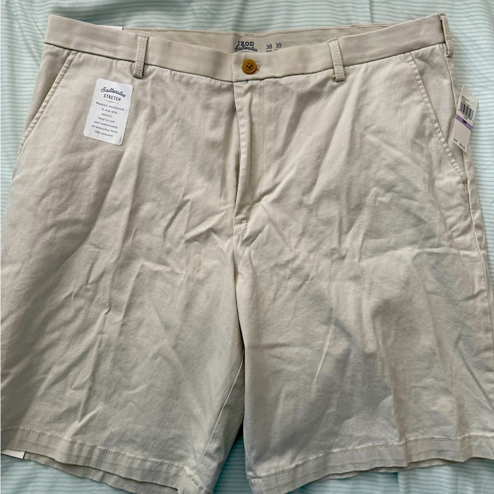 Izod Tan Classic Flat Front Shorts Size 38 Waist, 10” Inseam